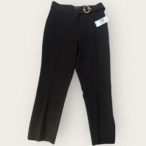 Michael kors | black dress pants straight leg pleated gold belt office sz 8 NWT